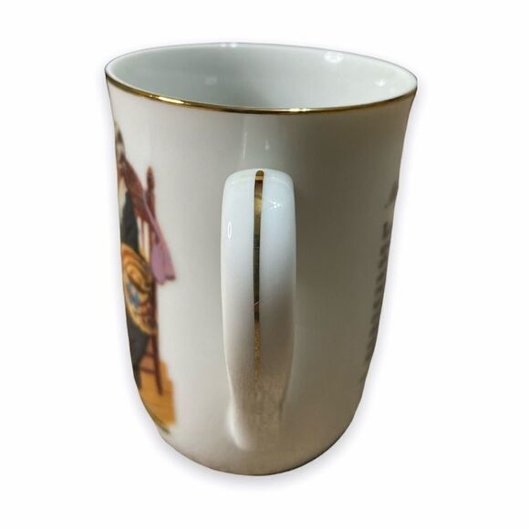 NORMAN Rockwell Museum Memories Coffee Mug Tea Cups Vintage 1982 Gold Trim - Picture 3 of 5